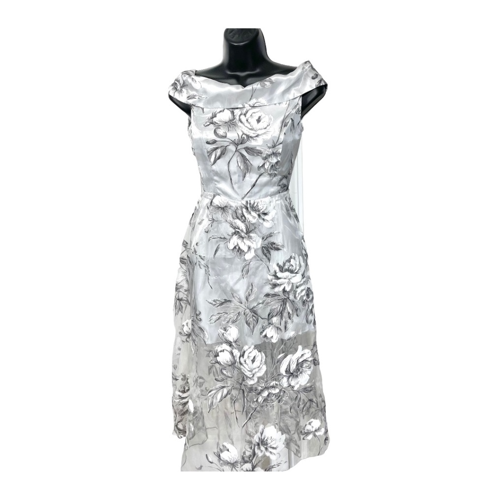 Off the Shoulder Sheer Overlay Floral Dress